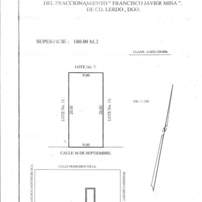 Terreno Fracc. Fco. Javier Mina, Lerdo, Dgo., Adelante de la Unidad Deportiva.